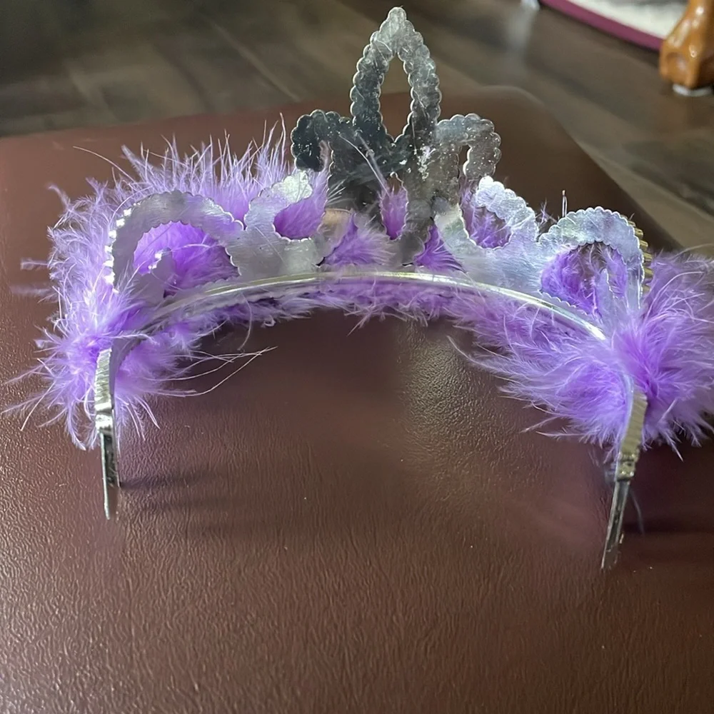 Princess Tiara Silver with purple feathers - One Size Fits Most Child